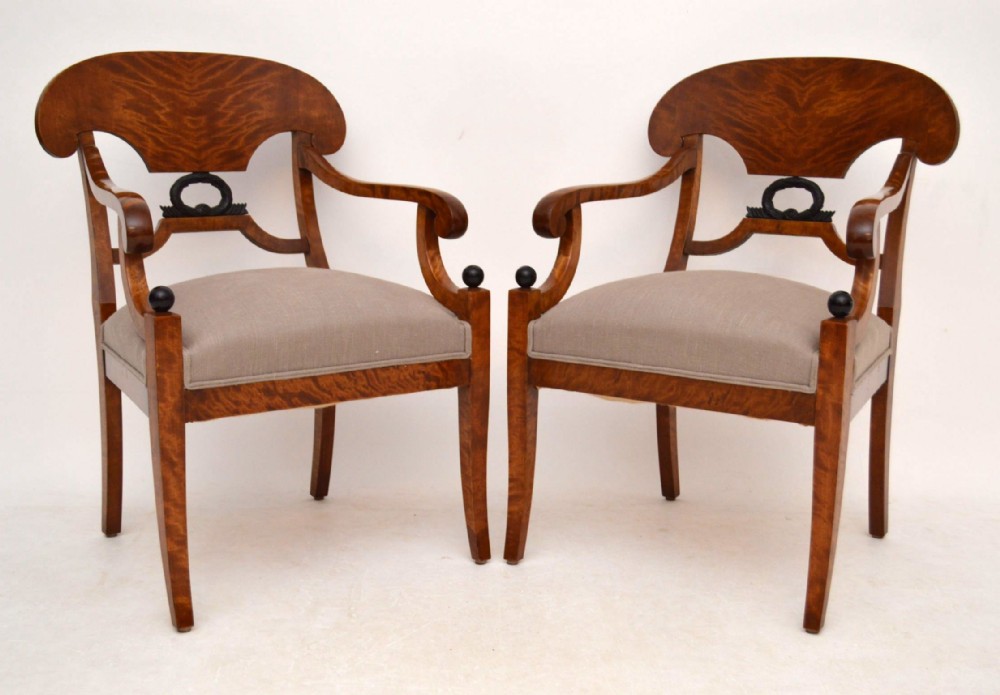 Pair of Antique Swedish Biedermeier Satin Birch Armchairs  