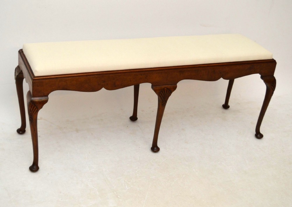 Antique Edwardian Burr Walnut Tapestry Stool / Window Seat