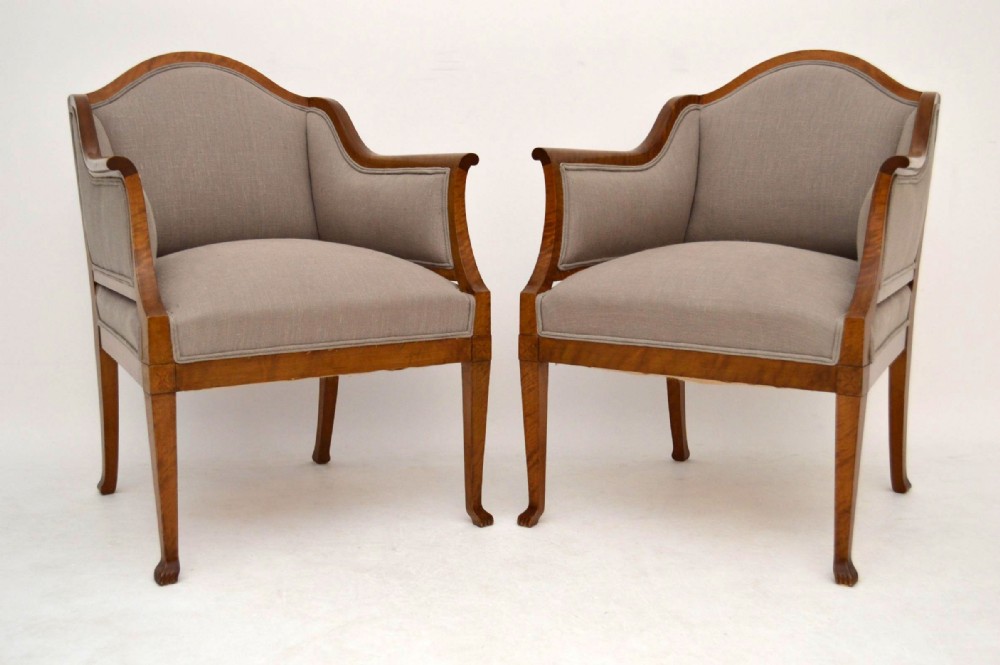 Pair of Antique Swedish Satin Birch Armchairs