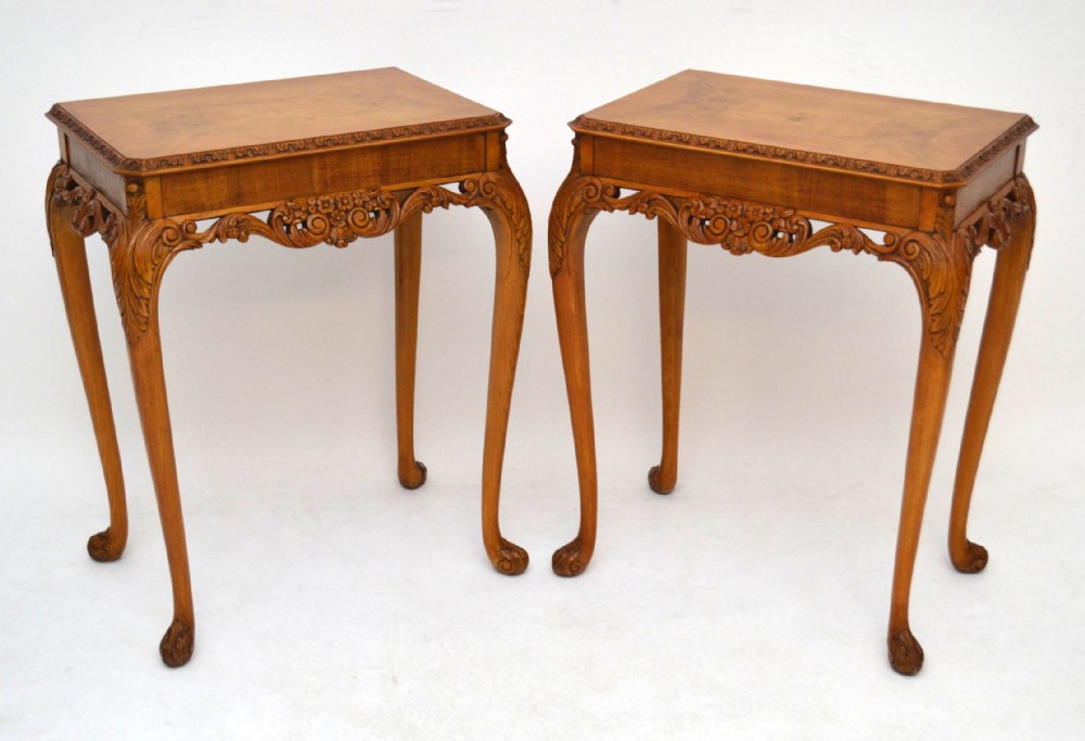 Pair of Antique Carved Walnut Console Side Tables