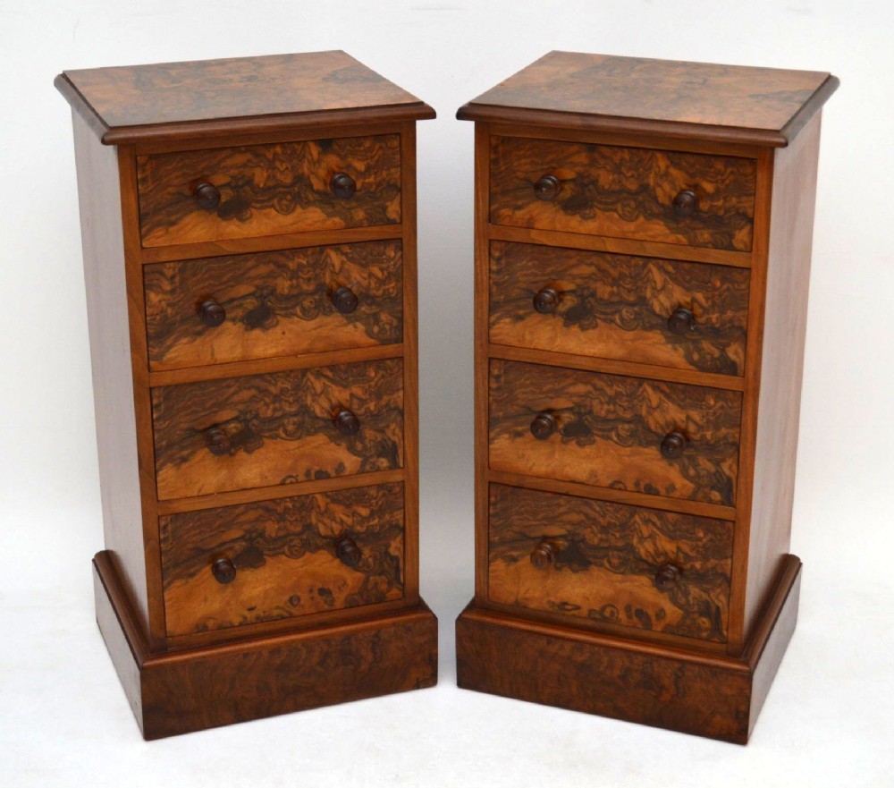 Pair of Antique Victorian Burr Walnut Bedside Chests