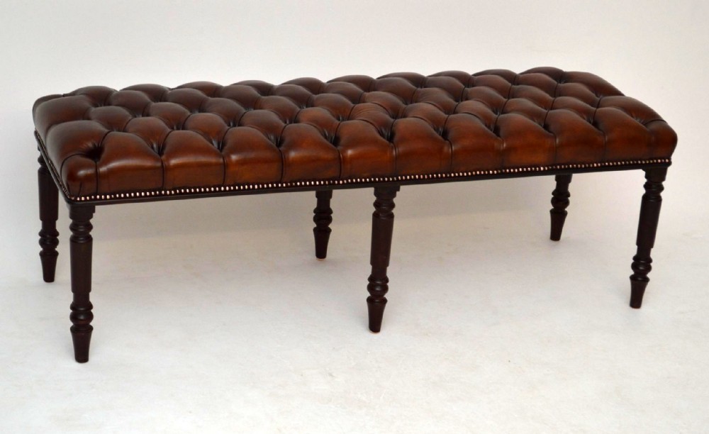 Antique Mahogany Deep Buttoned Leather Stool