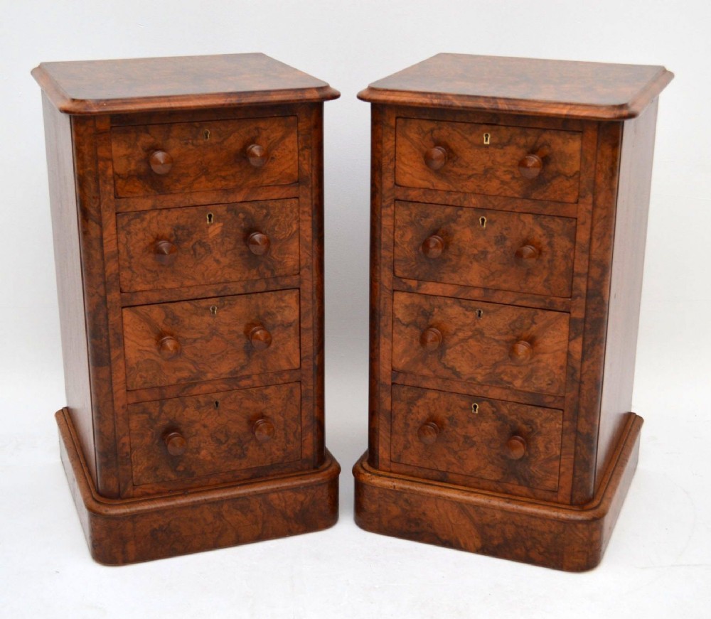 Pair of Antique Victorian Burr Walnut Bedside Chests