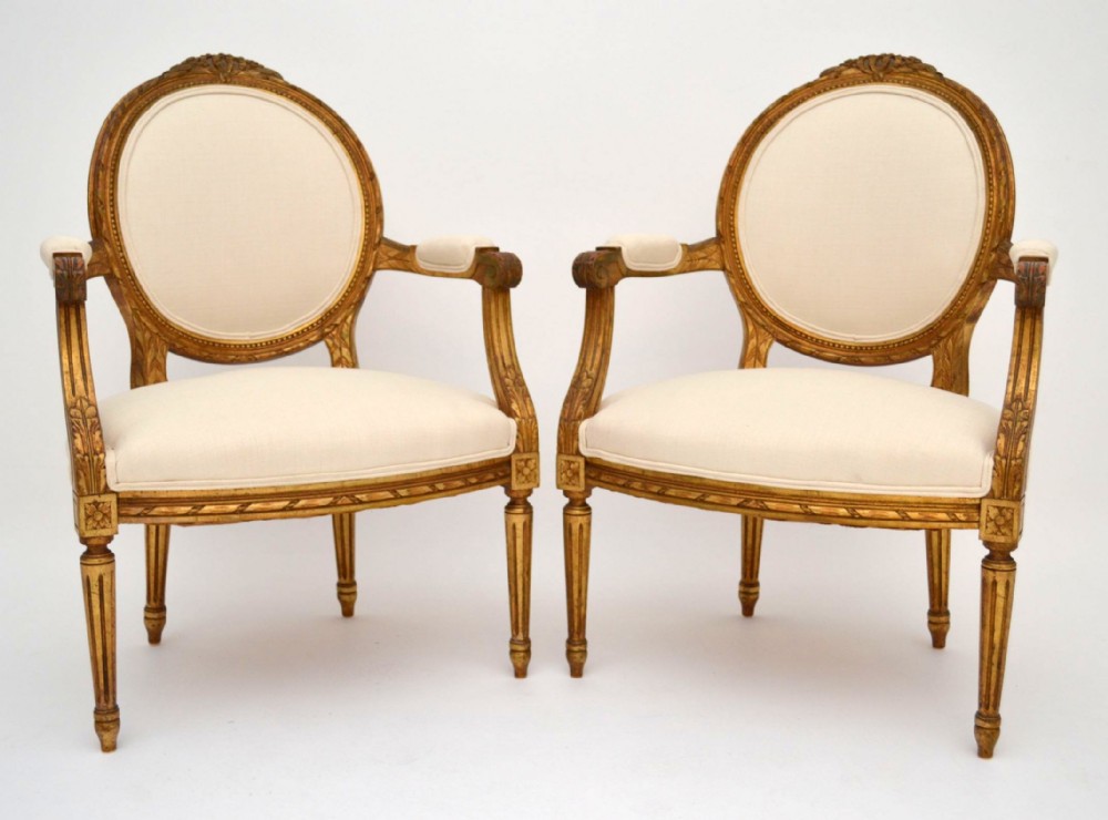 Pair of Antique French Gilt Wood Salon Armchairs