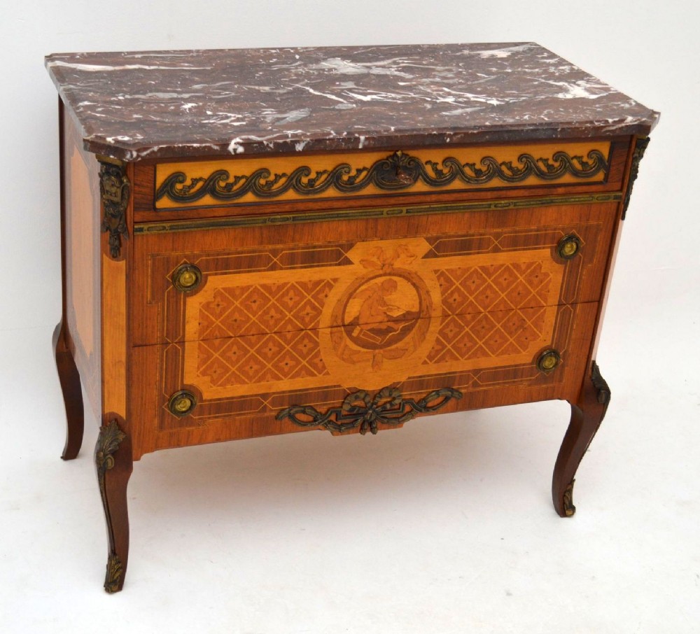 Antique Swedish Inlaid Marble Top Commode Chest