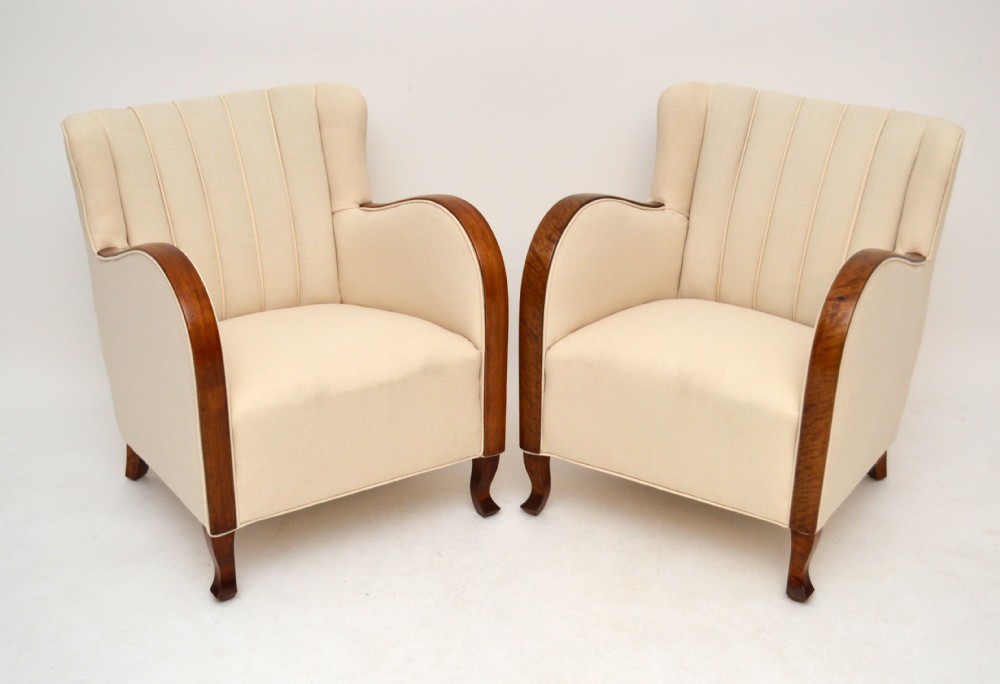 Pair of Swedish Art Deco Satin Birch Armchairs