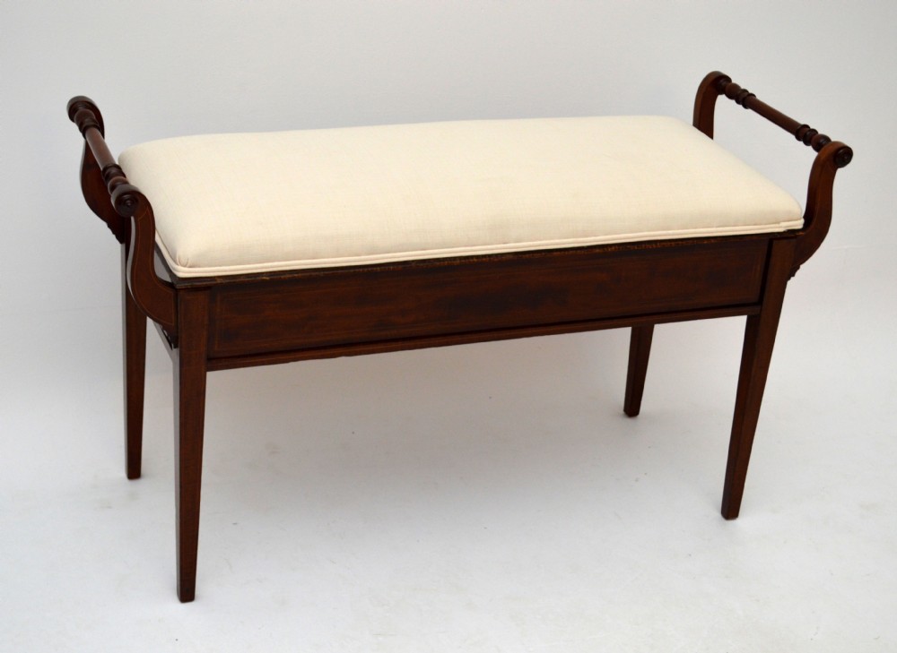 Antique Edwardian Inlaid Mahogany Duet Piano Stool