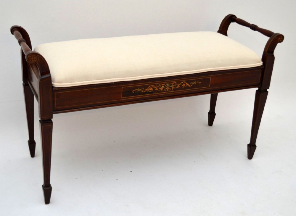 Antique Edwardian Inlaid Mahogany Duet Piano Stool