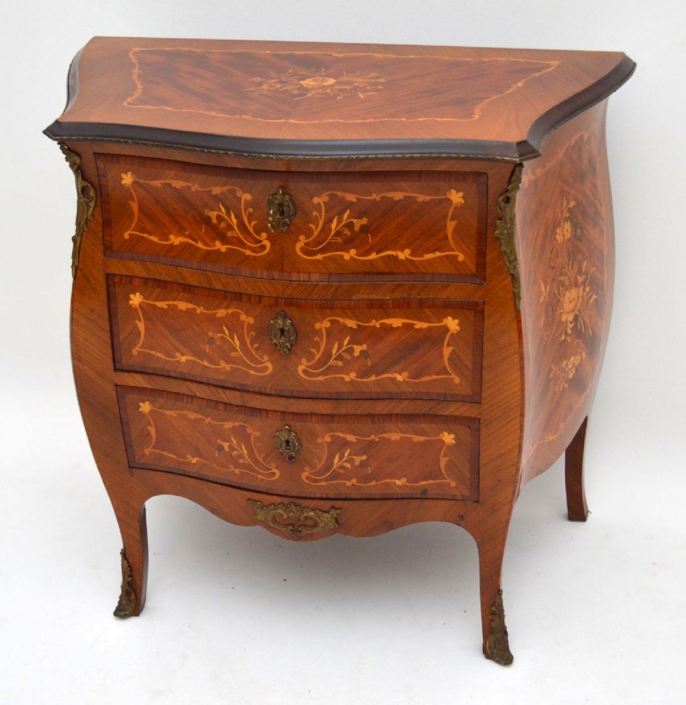 Antique French Inlaid Kingwood Bombe Commode Chest