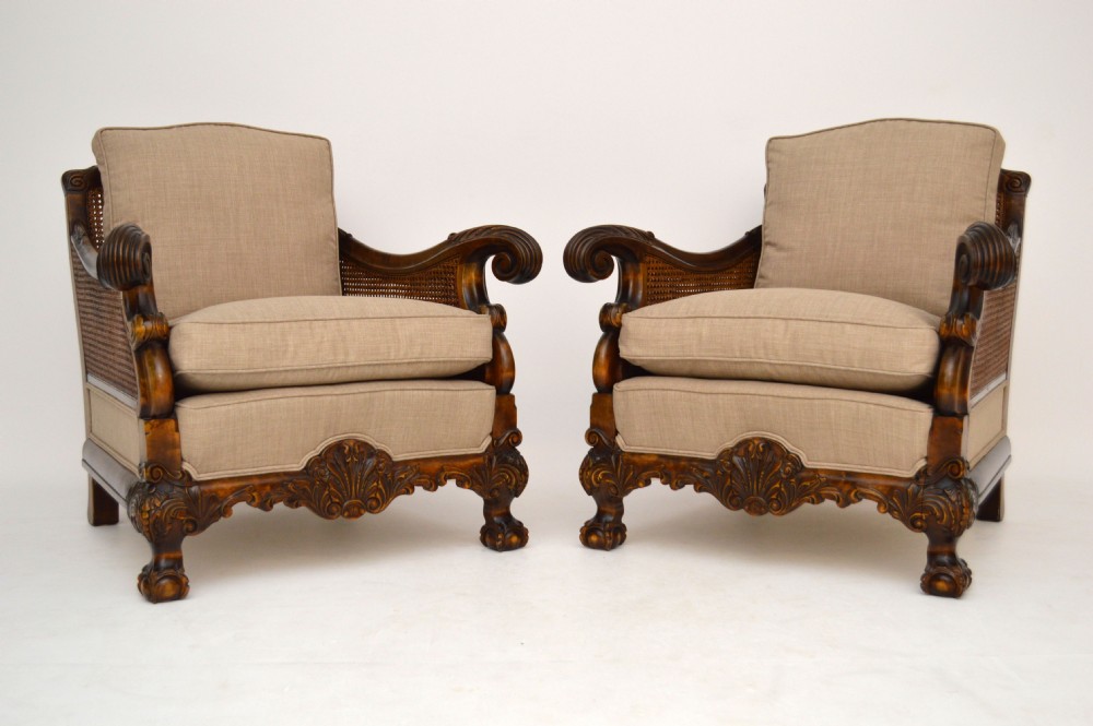 Pair of Antique Swedish Satinbirch Bergere Armchairs