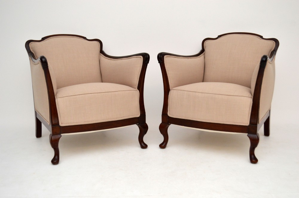 Pair of Antique Mahogany Framed Upholstered Armchairs