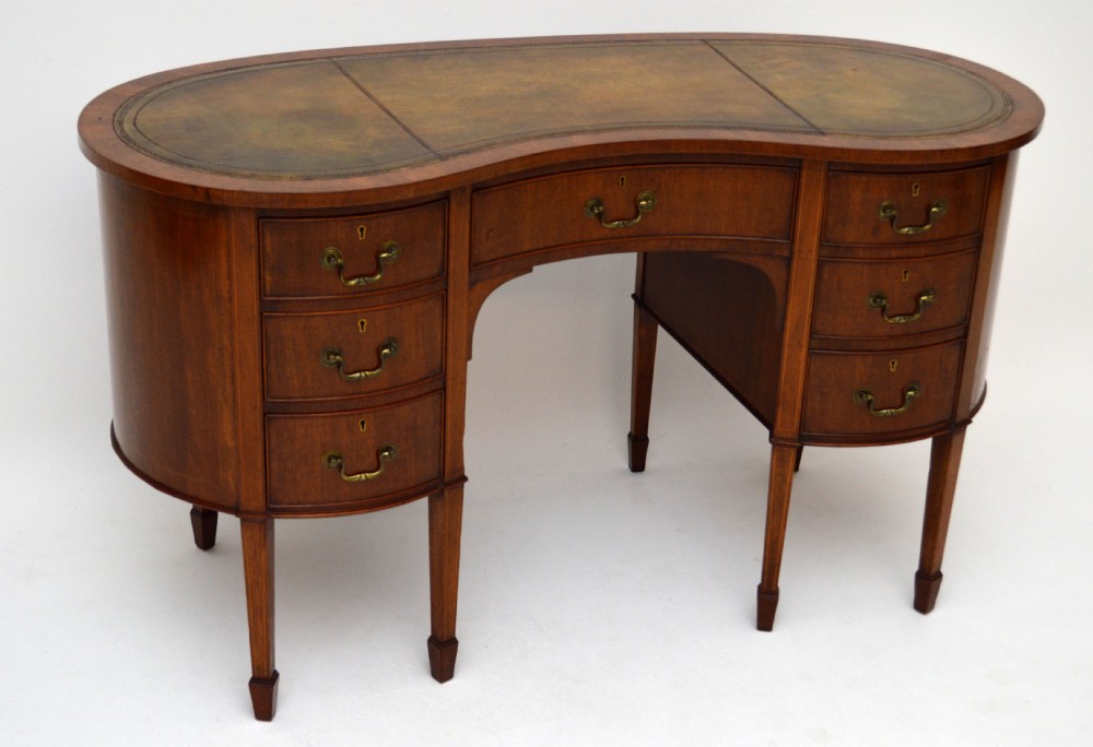 Antique Edwardian Mahogany Kidney Shaped Desk