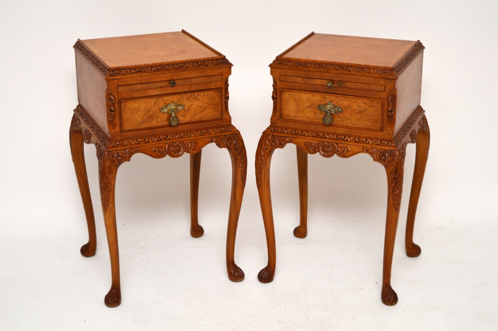 Pair of Antique Burr Walnut Bedside Tables