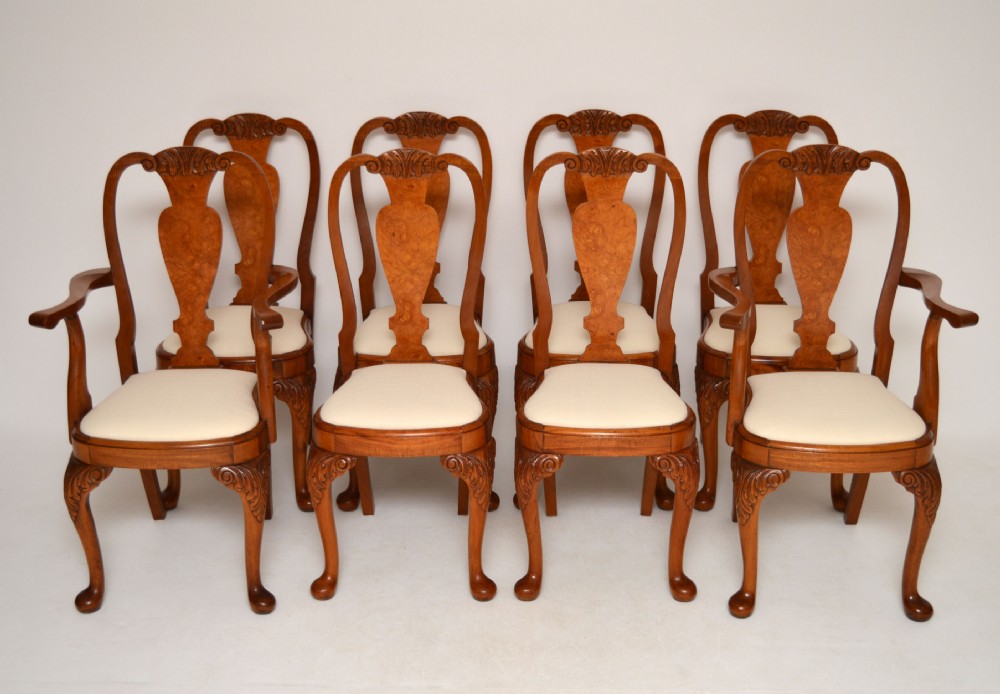Set of 8 Antique Burr Walnut Dining Chairs