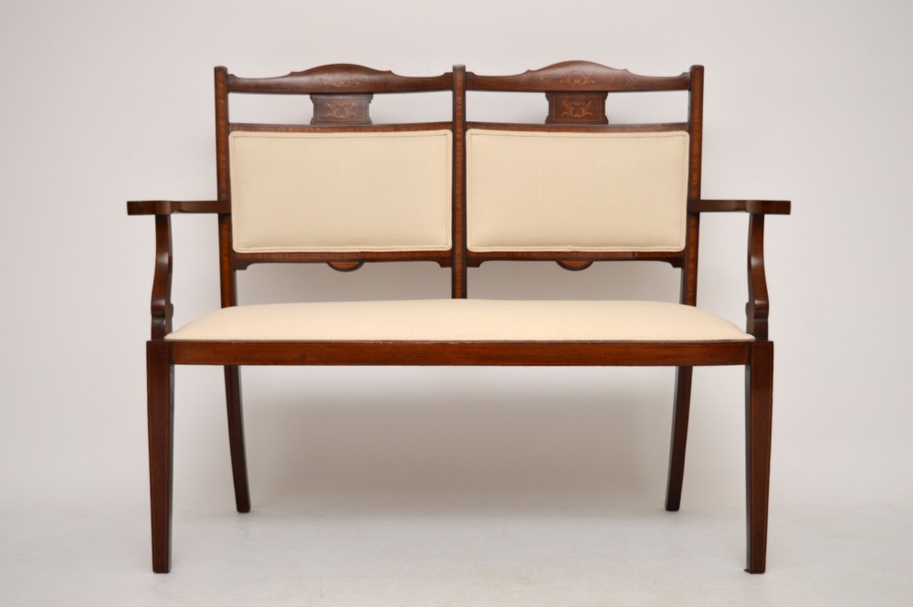 Antique Satinwood Inlaid Mahogany Settee