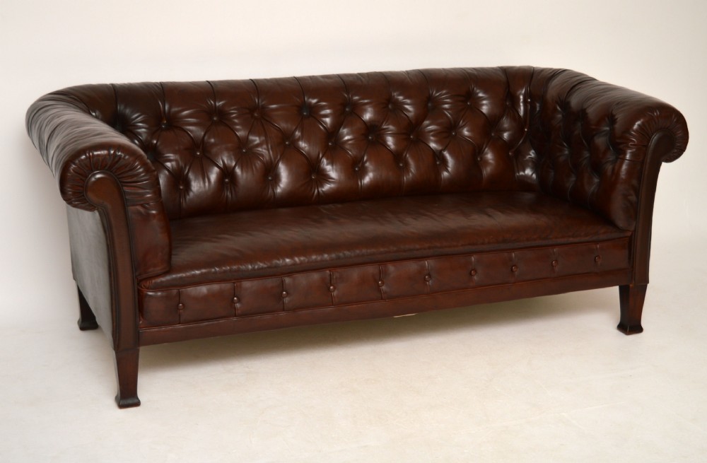Antique Swedish Leather Chesterfield Sofa