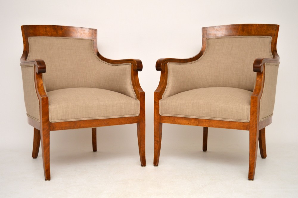 Antique Swedish Satinbirch Empire Armchairs