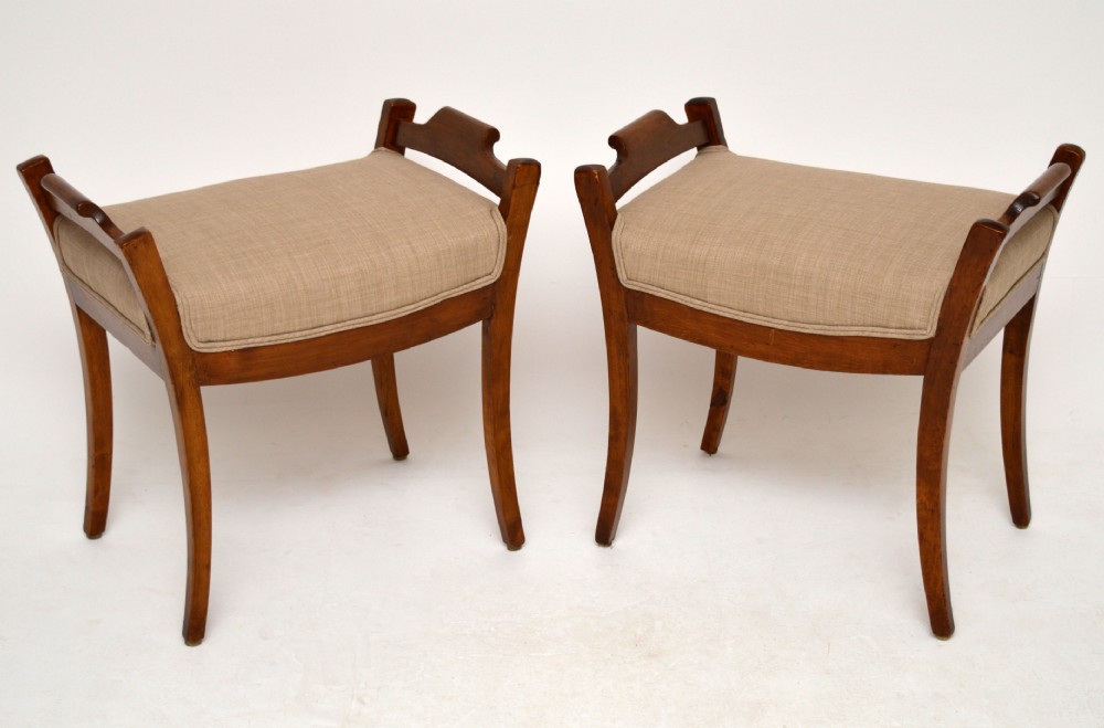 Pair of Antique Swedish Biedermeier Satinbirch Stools