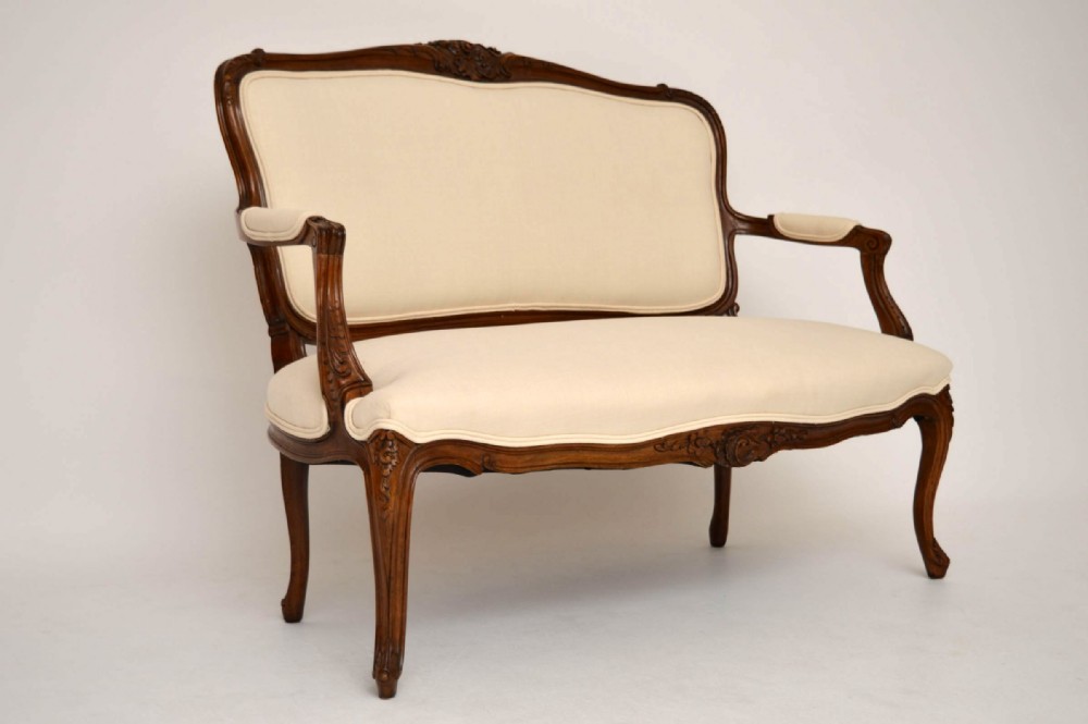 Antique French Carved Walnut Upholstered Settee