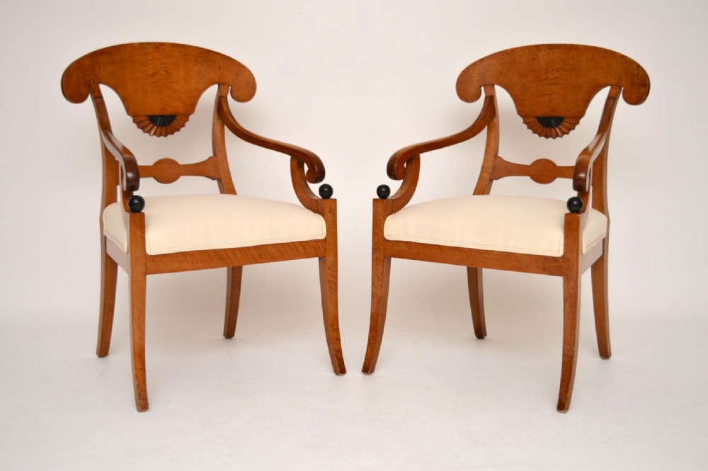Pair of Swedish Biedermeier Satin Birch Armchairs
