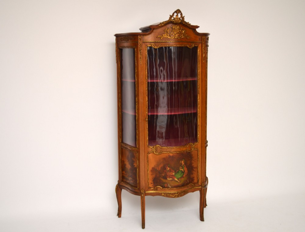 Antique French Vernis Martin Painted Gilt Display Cabinet Vitrine