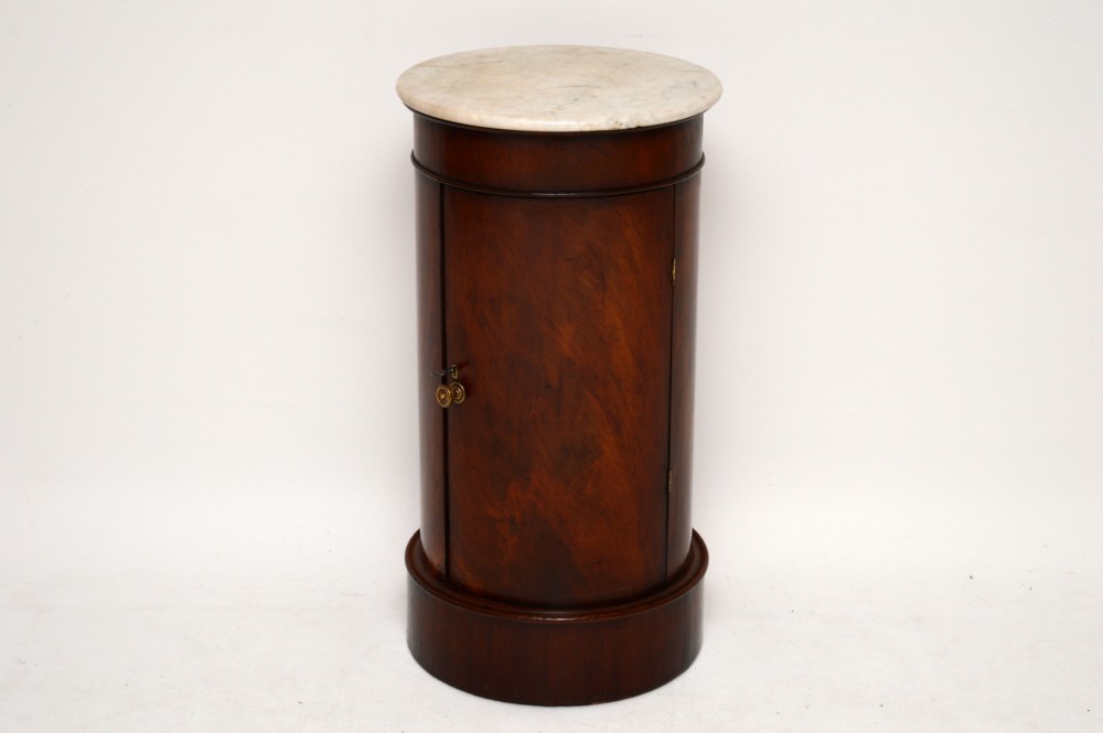 Antique Marble Top Mahogany Cylindrical Cabinet