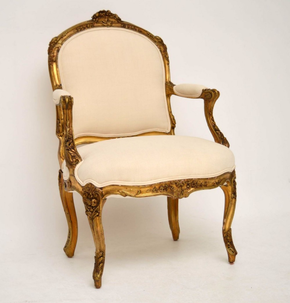 Antique French Gilt Wood Salon Armchair 