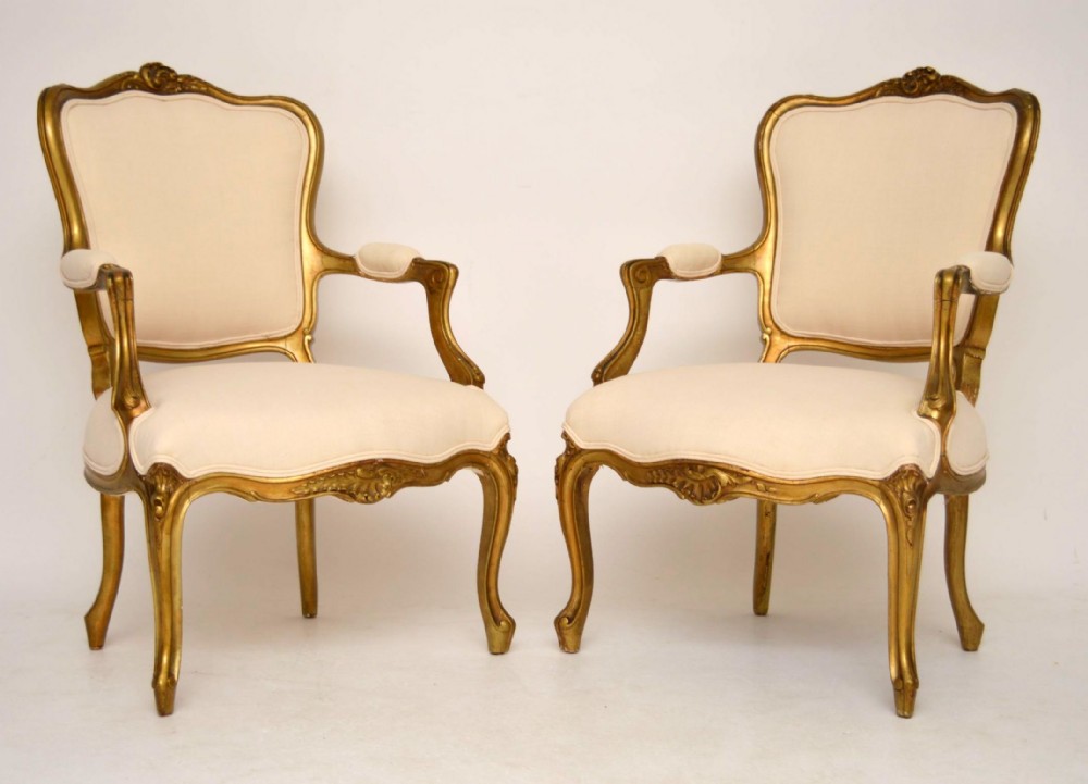 Pair of Antique French Gilt Wood Salon Armchairs
