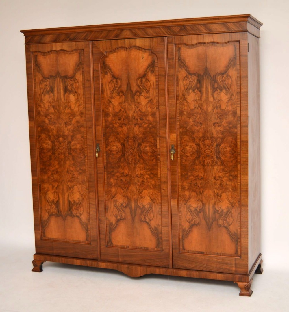 Antique Burr Walnut Three Door Wardrobe - Maple & Co