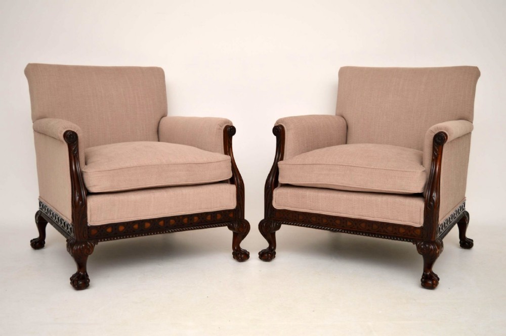 Pair of Antique Swedish Mahogany Armchairs