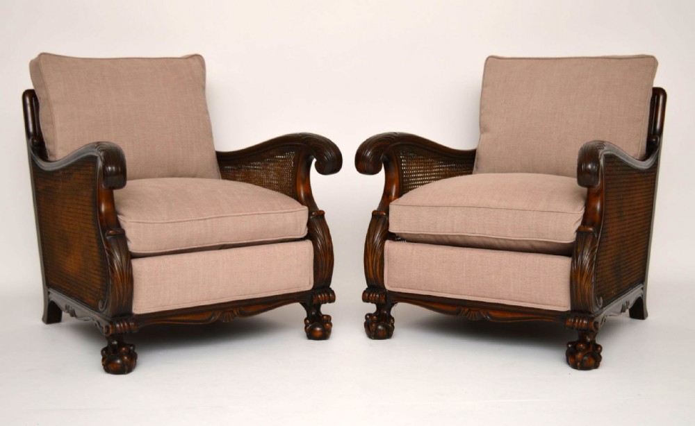 Pair of Antique Swedish Satin Birch Armchairs