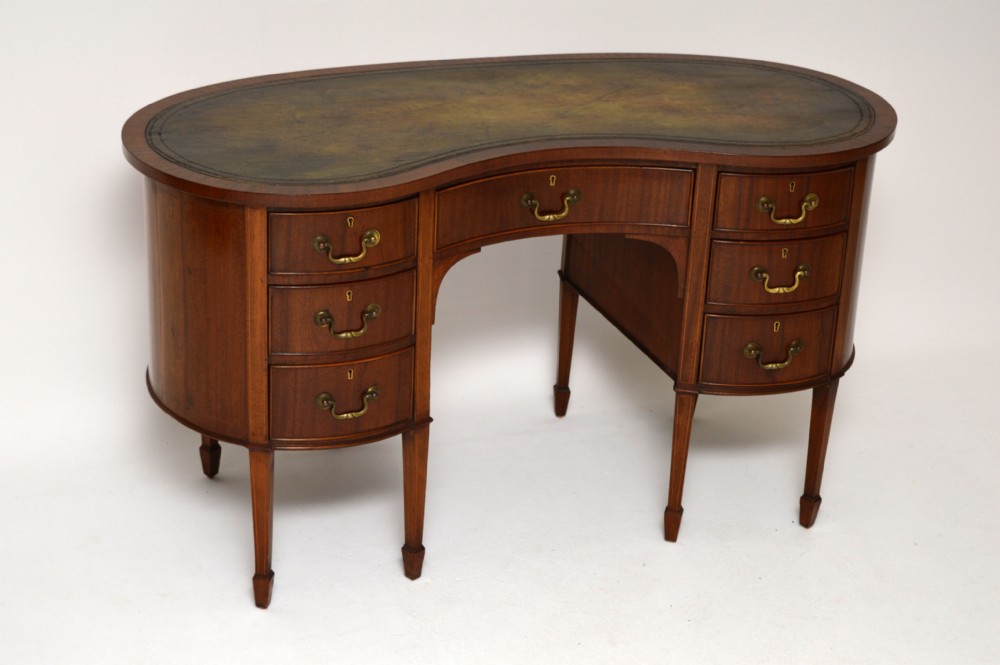 Antique Edwardian Inlaid Mahogany Kidney Shaped Desk