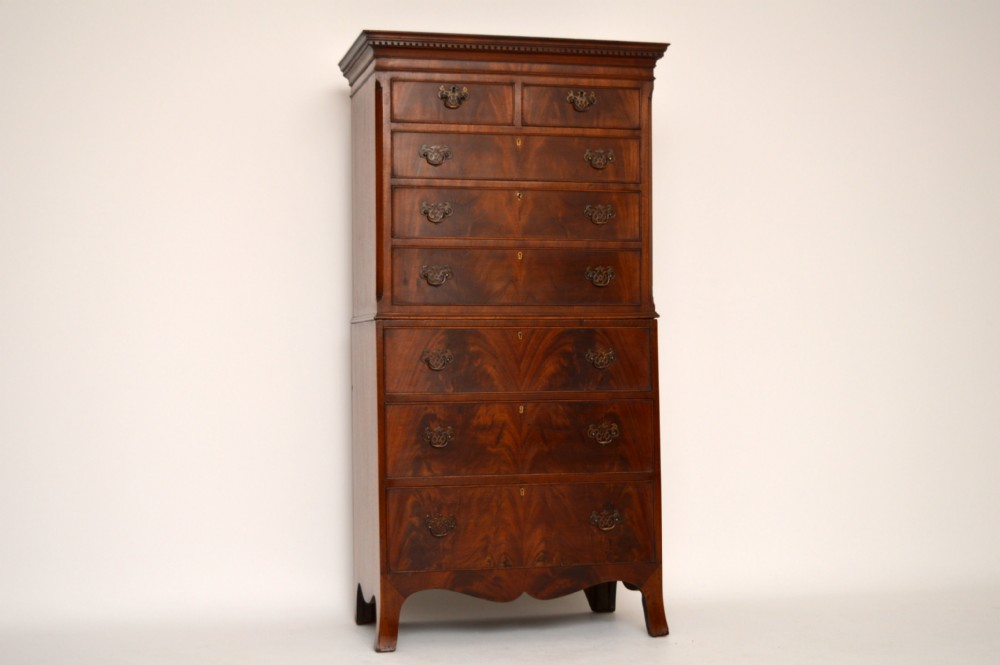 Slim Antique Flame Mahogany Chest on Chest Tallboy