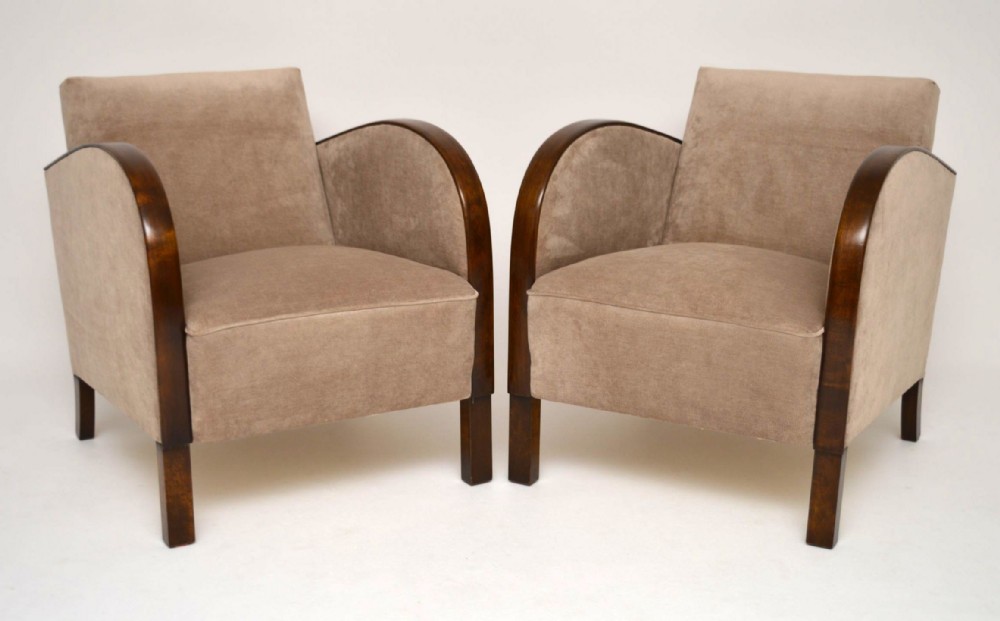 Pair of Swedish Art Deco Satin Birch Armchairs 