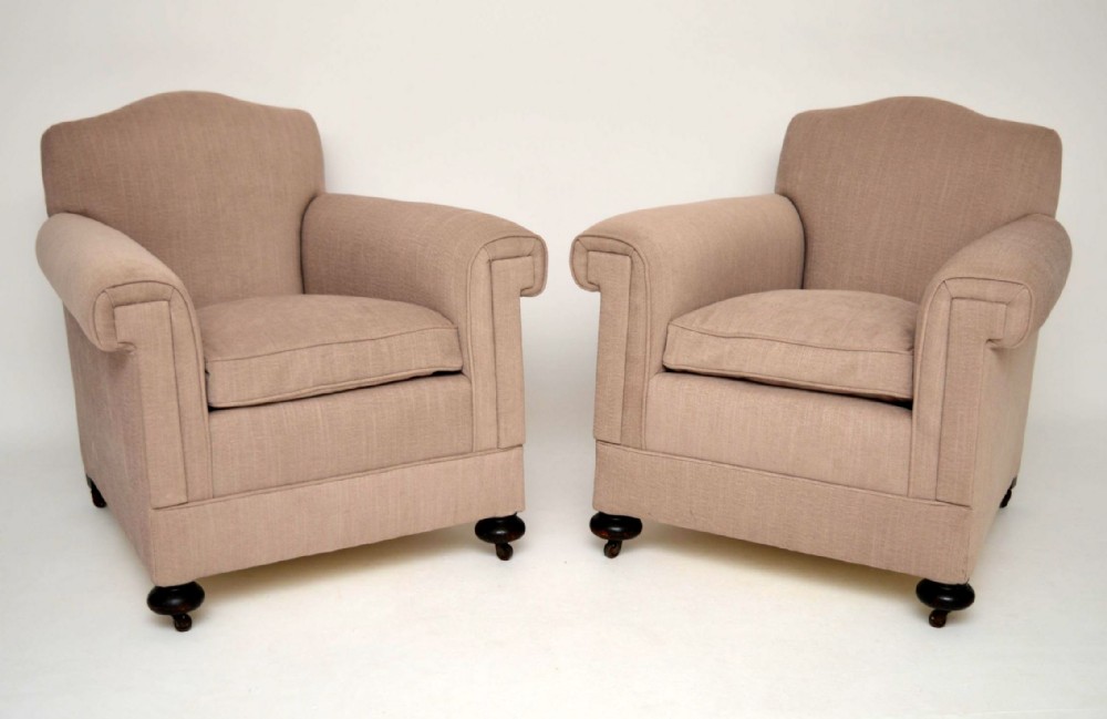 Pair of Antique Upholstered Club Armchairs