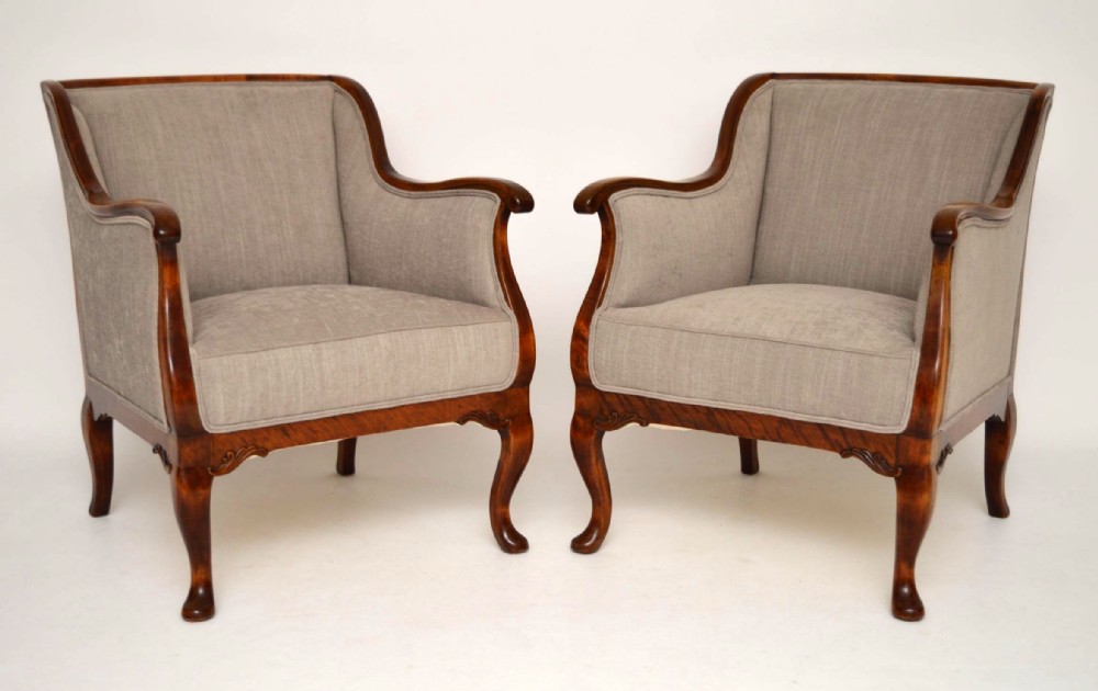 Pair of Antique Swedish Satin Birch Armchairs 