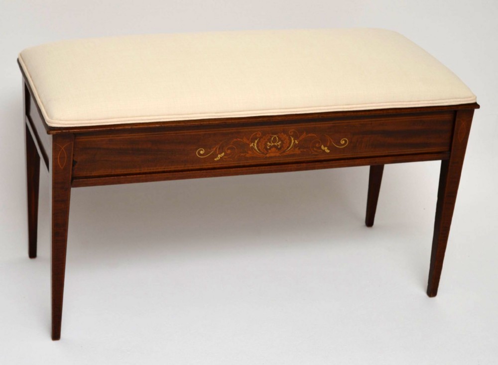 Antique Edwardian Inlaid Mahogany Duet Stool 