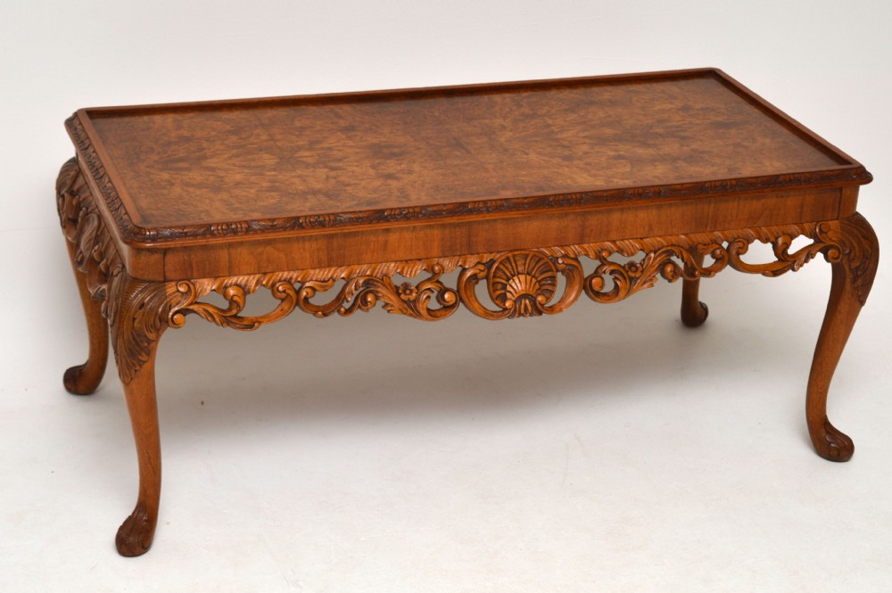 Antique Burr Walnut Coffee Table Finely Carved