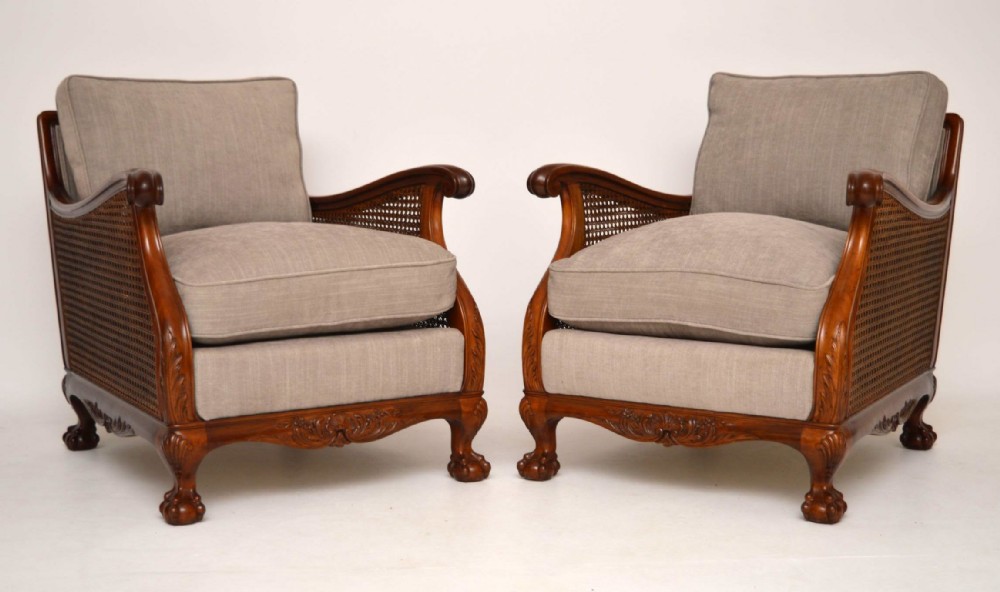 Pair of Antique Swedish Mahogany Bergere Armchairs 