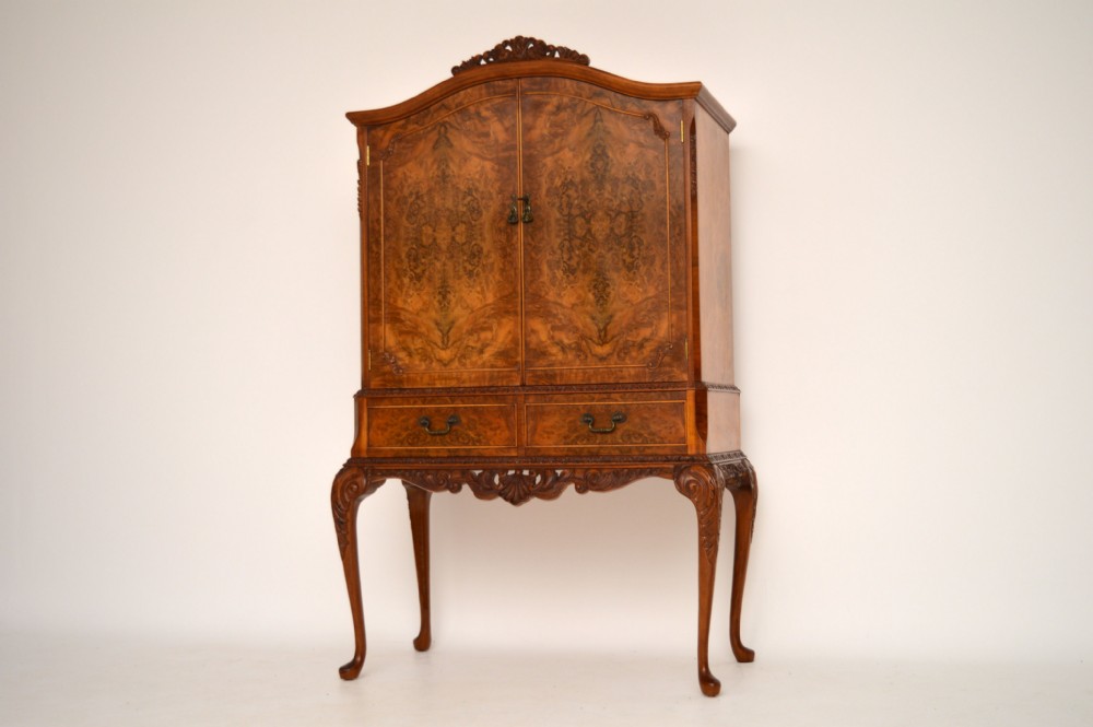 Antique Burr Walnut Cocktail Drinks Cabinet