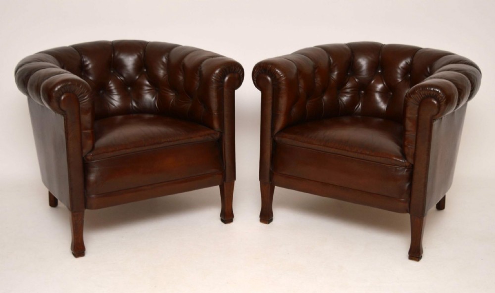 Pair of Antique Swedish Leather Armchairs