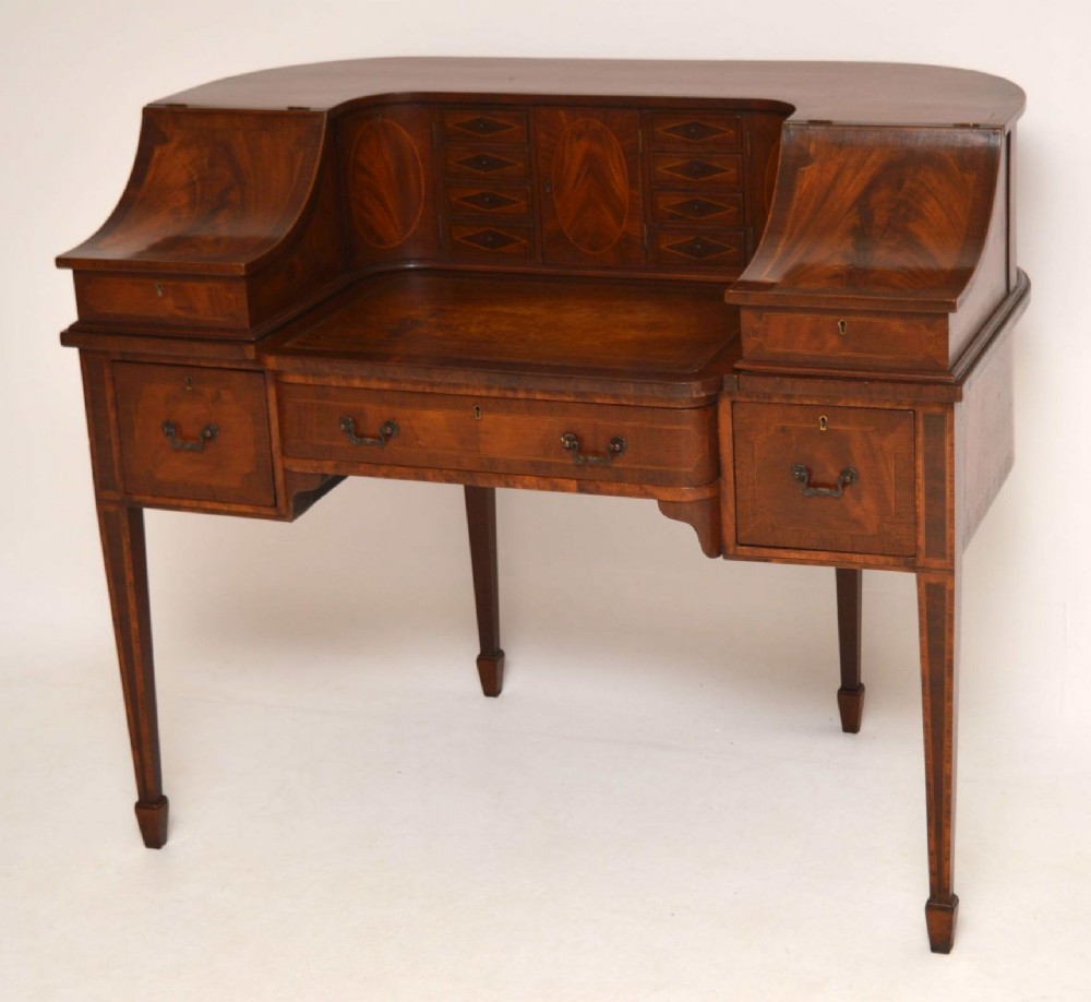 Antique Edwardian Carlton House Inlaid Mahogany Desk 
