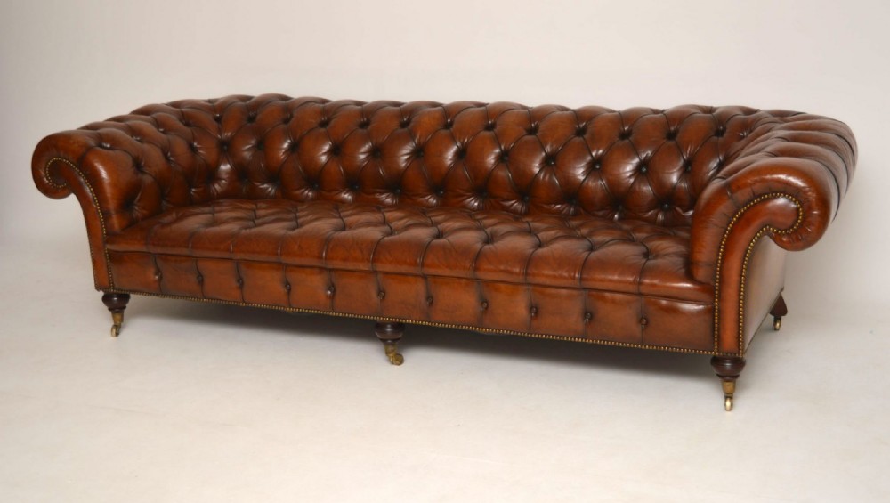 Large Antique Victorian Leather Chesterfield Sofa