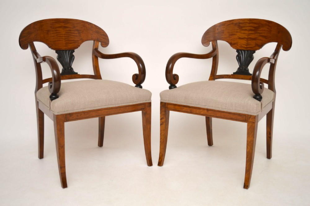 Pair of Antique Swedish Biedermeier Satin Birch Armchairs