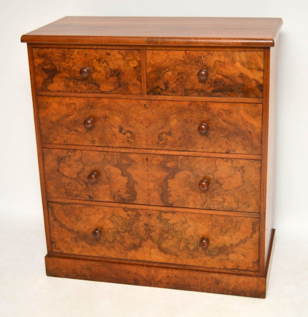 Large Antique Victorian Burr Walnut Chest of Drawers