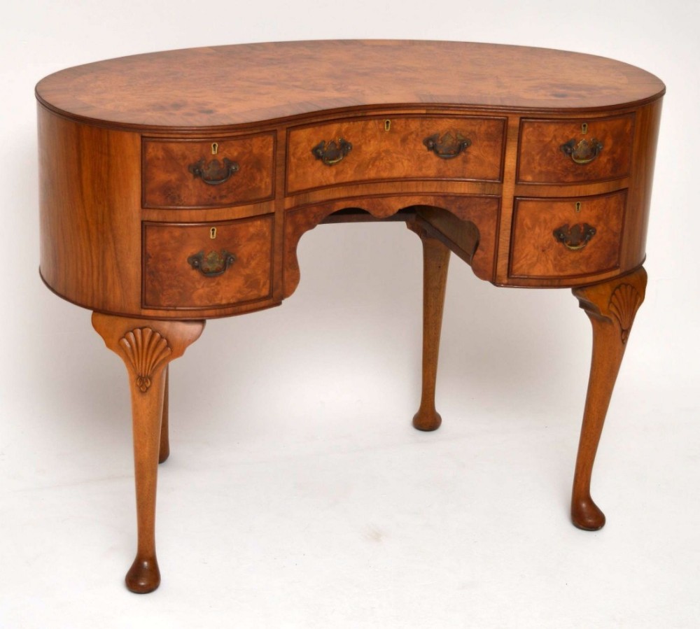 Antique Burr Walnut Kidney Shaped Desk / Dressing Table