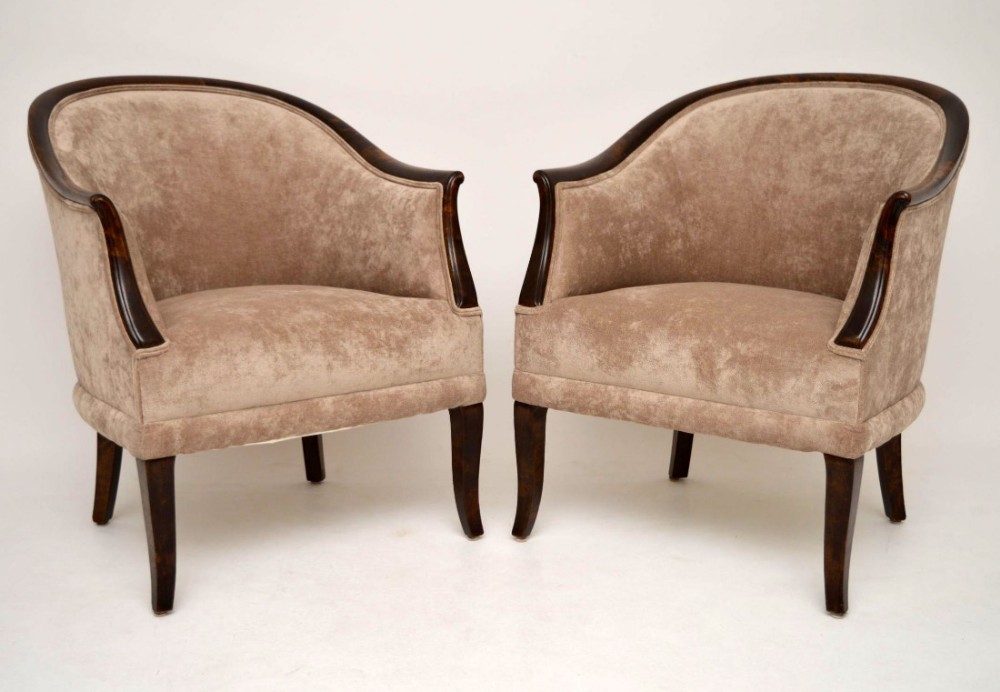 Pair of Antique Swedish Satin Birch Armchairs