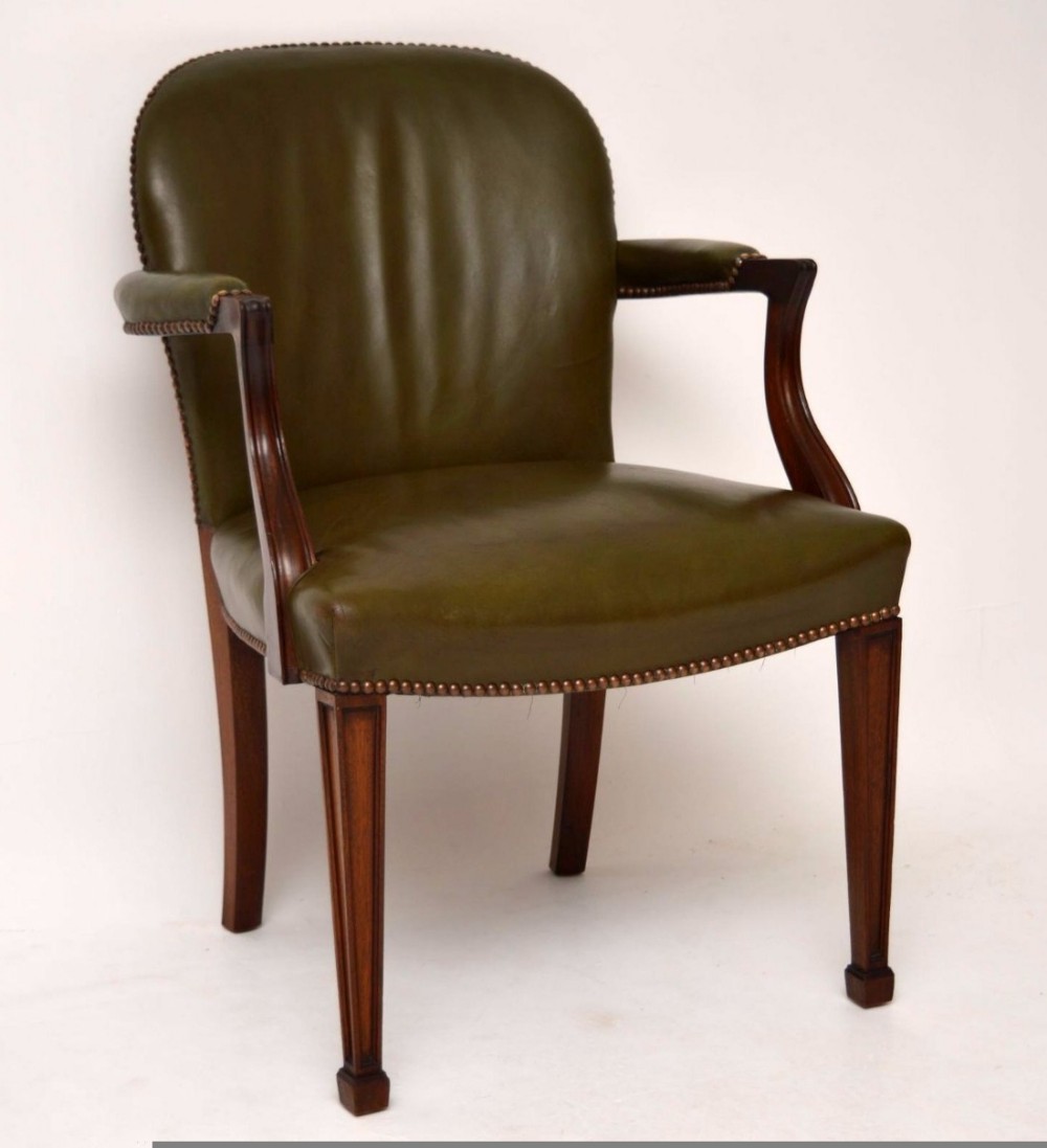 Antique Mahogany & Leather Desk Chair / Armchair