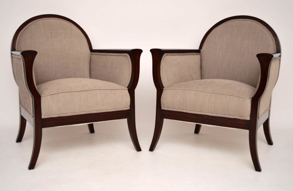 Pair of Antique Swedish Mahogany Armchairs