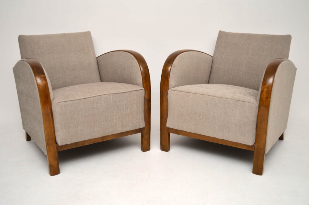 Pair of Swedish Art Deco Satin Birch Armchairs